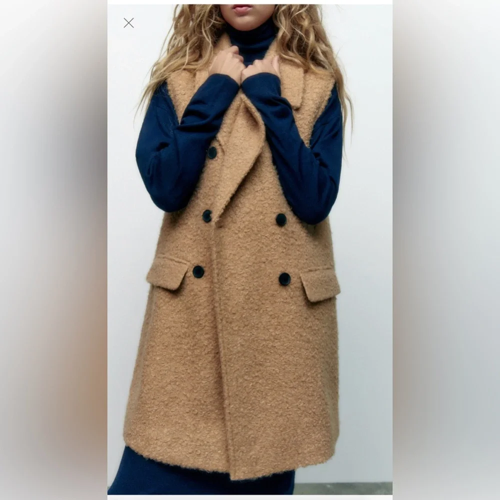 ZARA BOUCLE LONG VEST COAT
